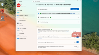 Printers & scanners page in Settings