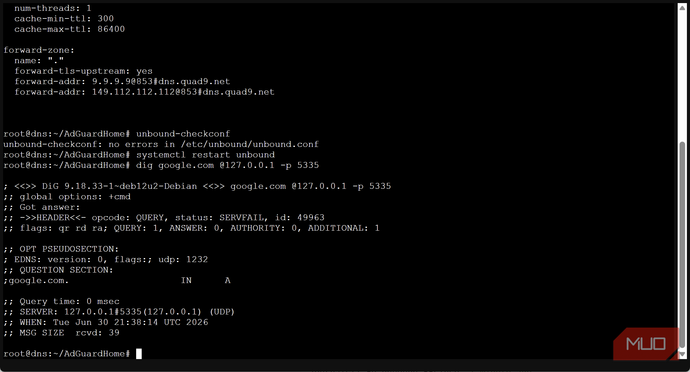 proxmox console configuration file checking updated dns works