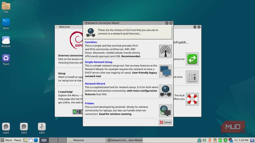 Puppy OS network connection wizard