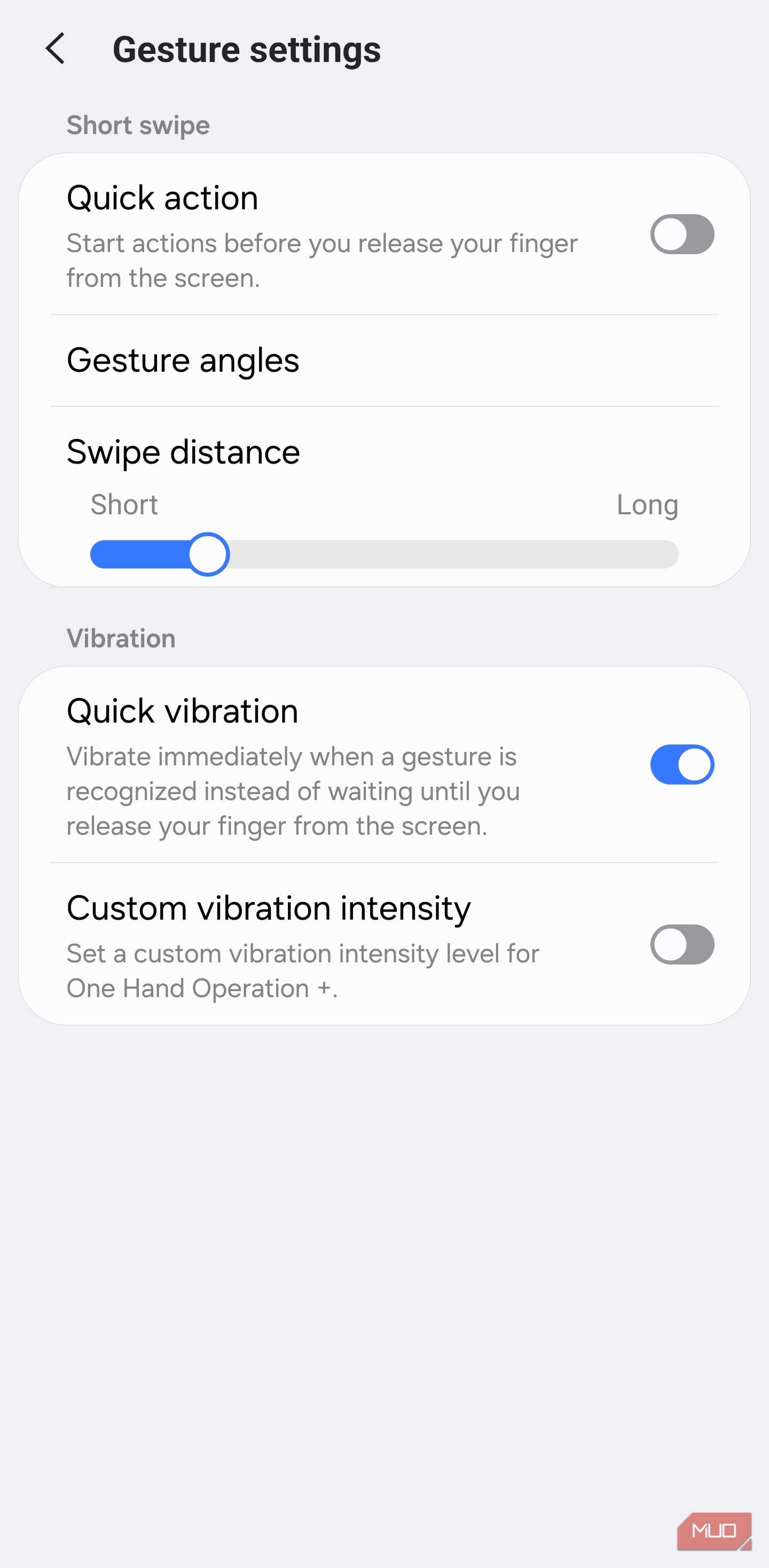 Quick Action settings in One Hand Operation+
