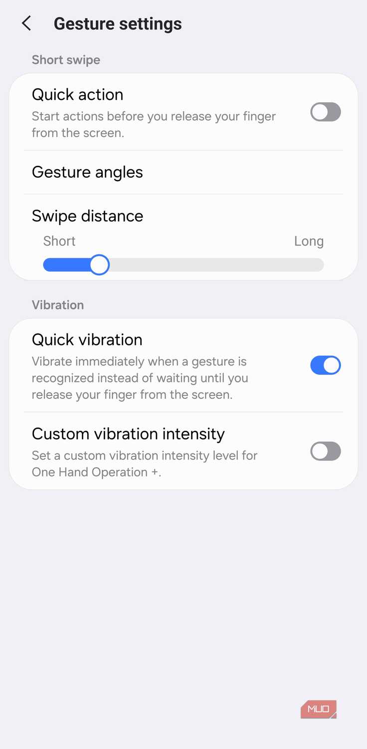 Quick Action settings in One Hand Operation+