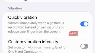 Quick Action settings in One Hand Operation+