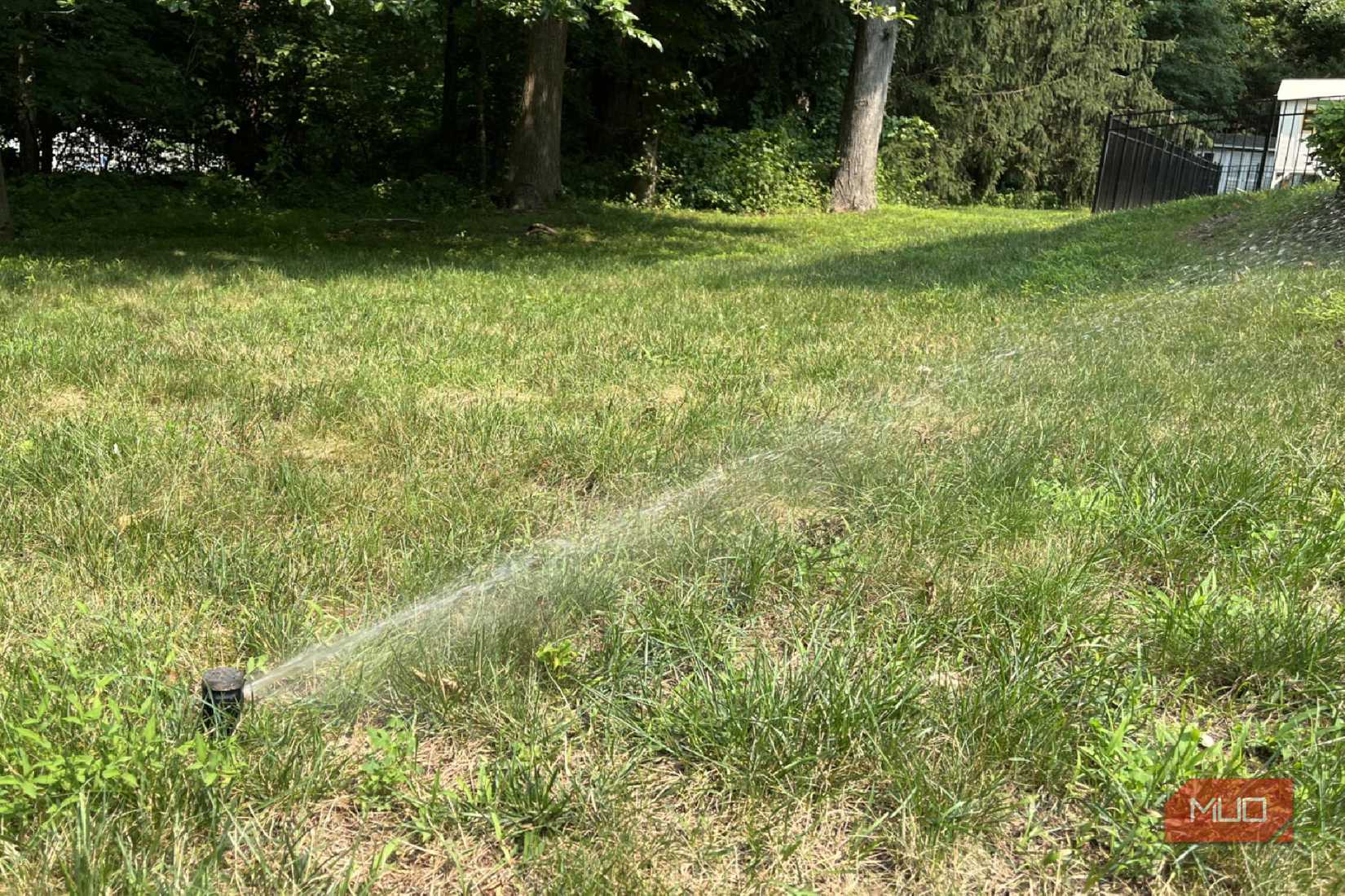A Rachio sprinkler system set up lawn.