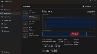 RAM consumption from the Task Manager