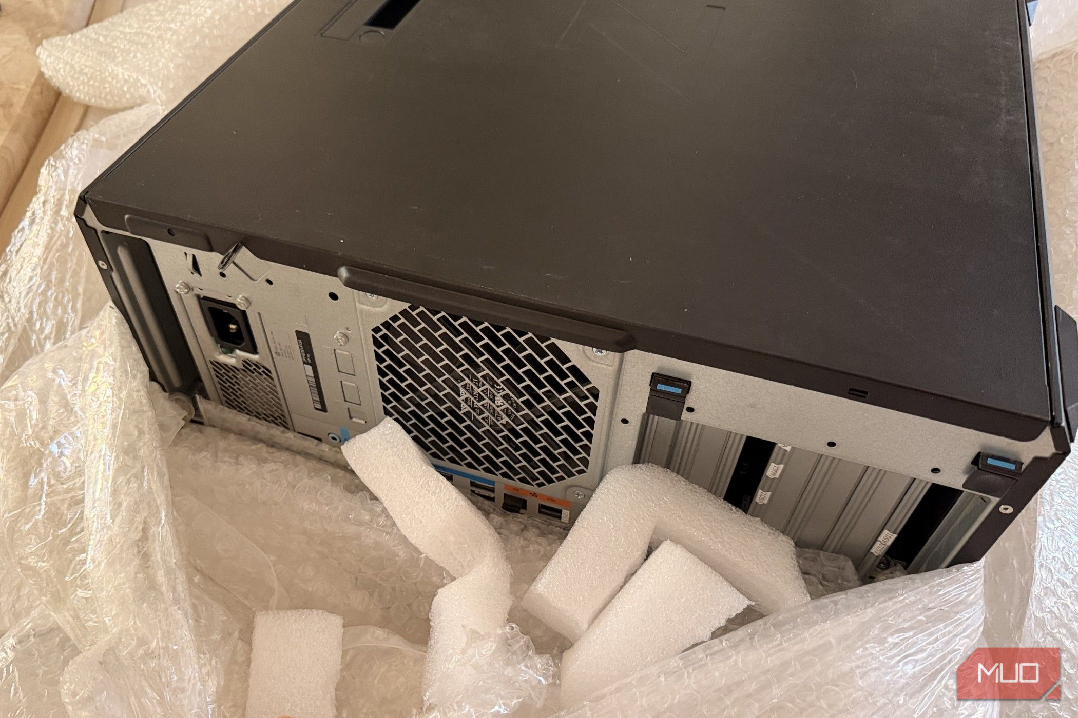 Rear of the HP Z6 G4 workstation case showing the power connector and expansion slots
