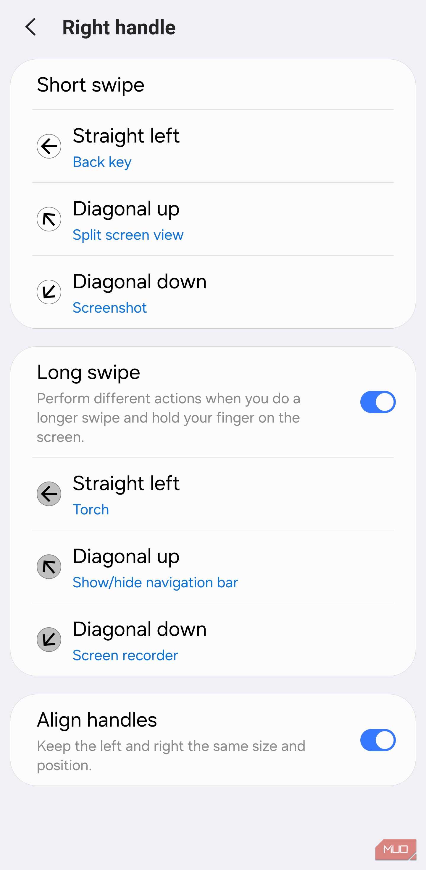 Right-edge gesture setup in One Hand Operation+