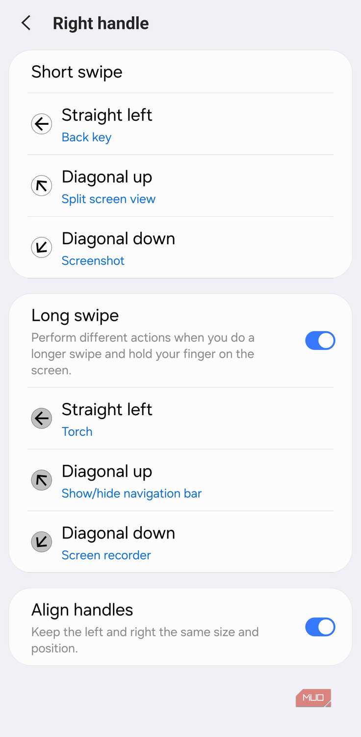 Right-edge gesture setup in One Hand Operation+