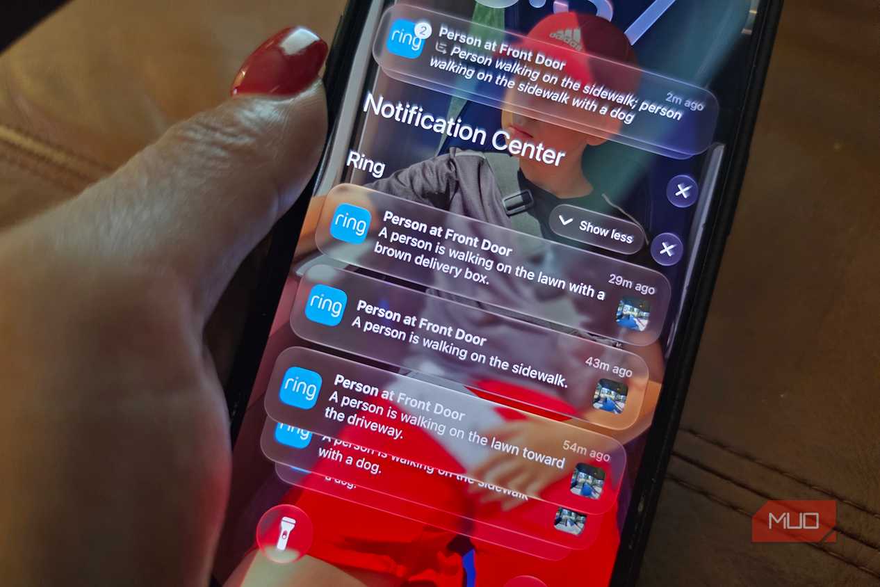 An iPhone showing Ring notifications on the lock screen.