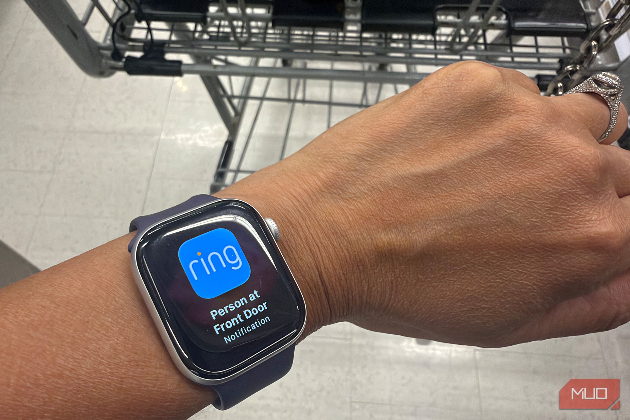 An Apple Watch showing a Ring notification.