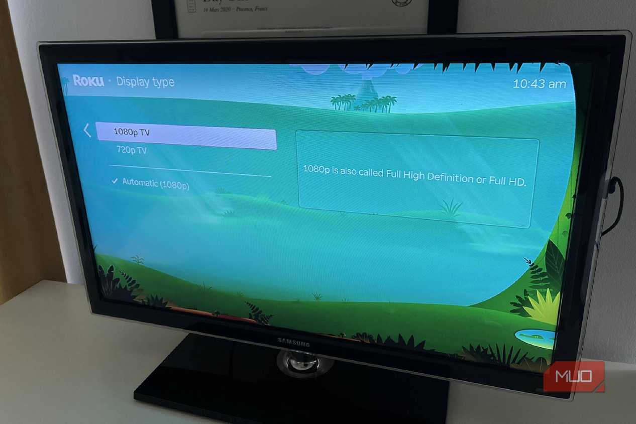 The Roku settings for display type set to 1080p