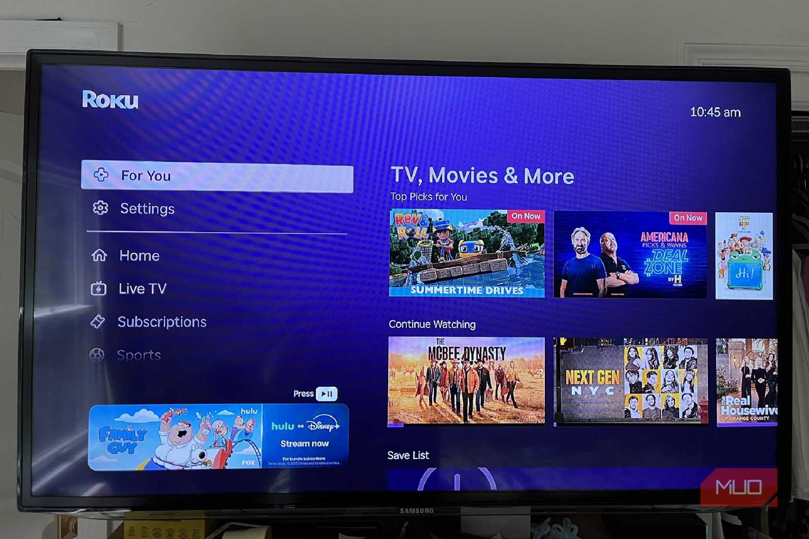 A Roku menu on a TV