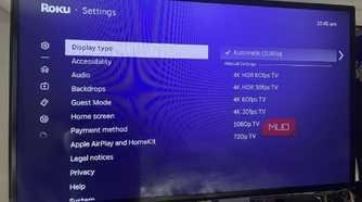 A TV's different display options within Roku OS