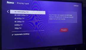 Selecting the 4K HDR 60fps TV settings in Roku