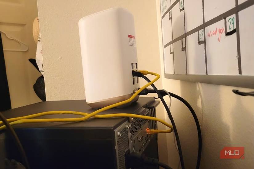 Close up of router running in the server