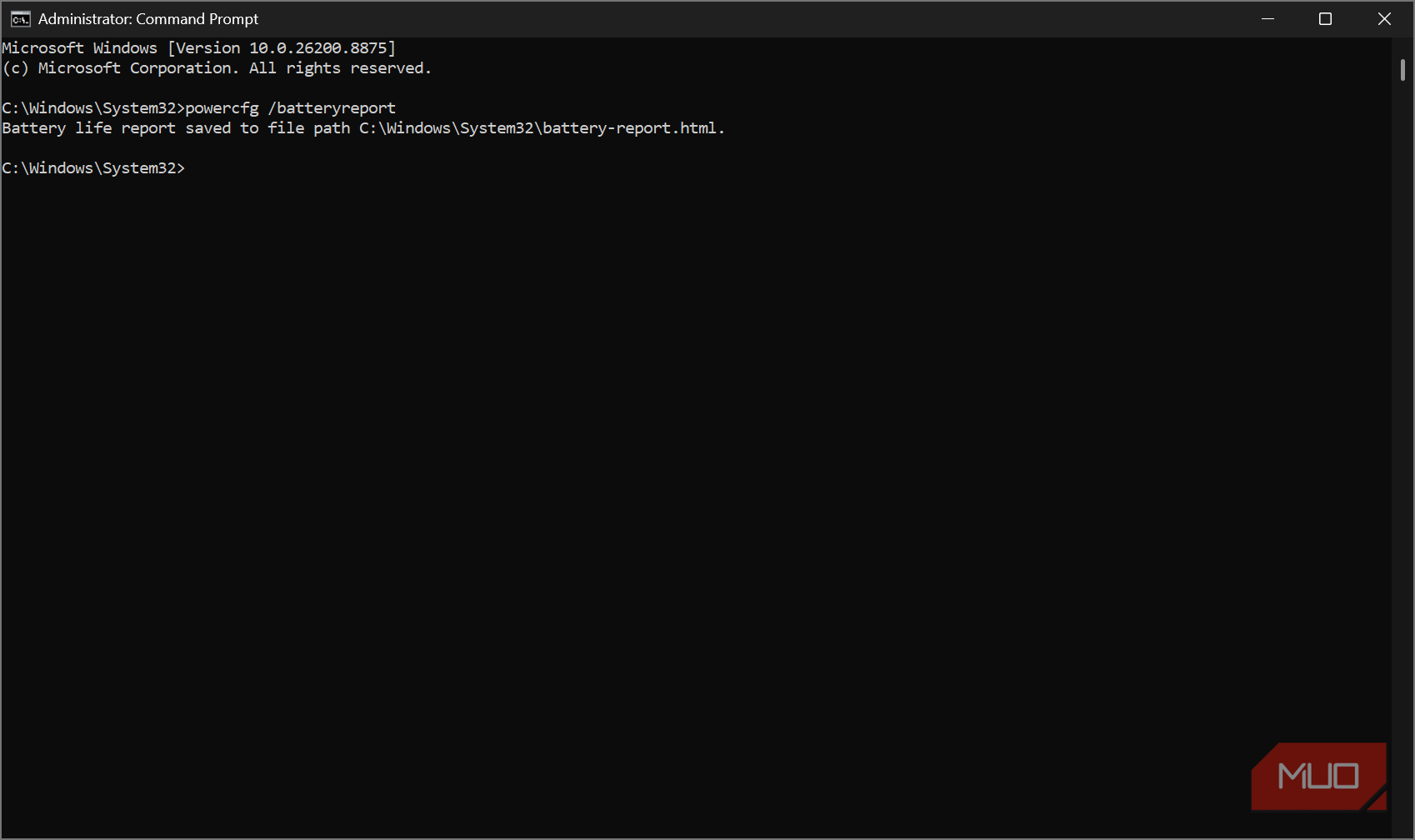 Running battery report command