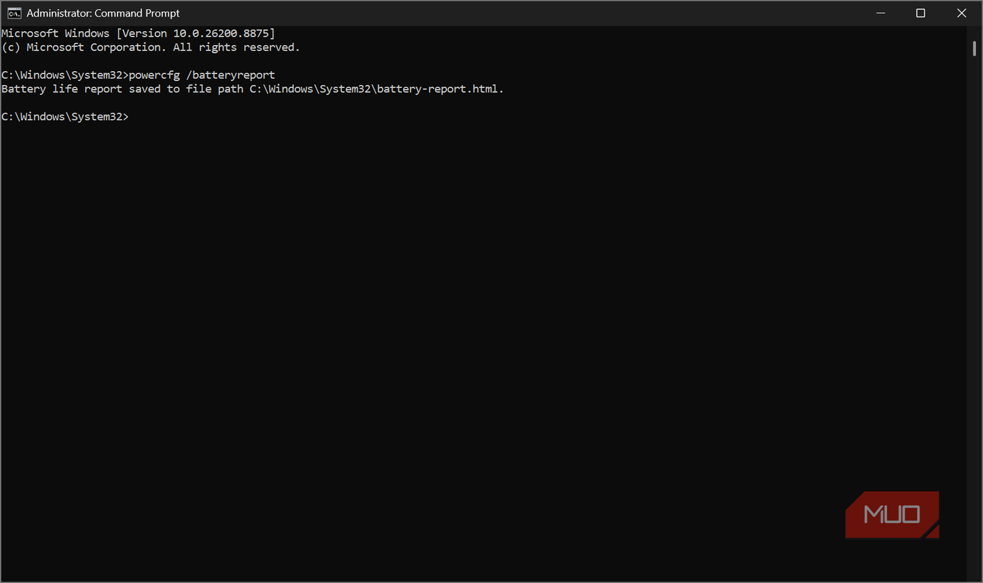 Running battery report command
