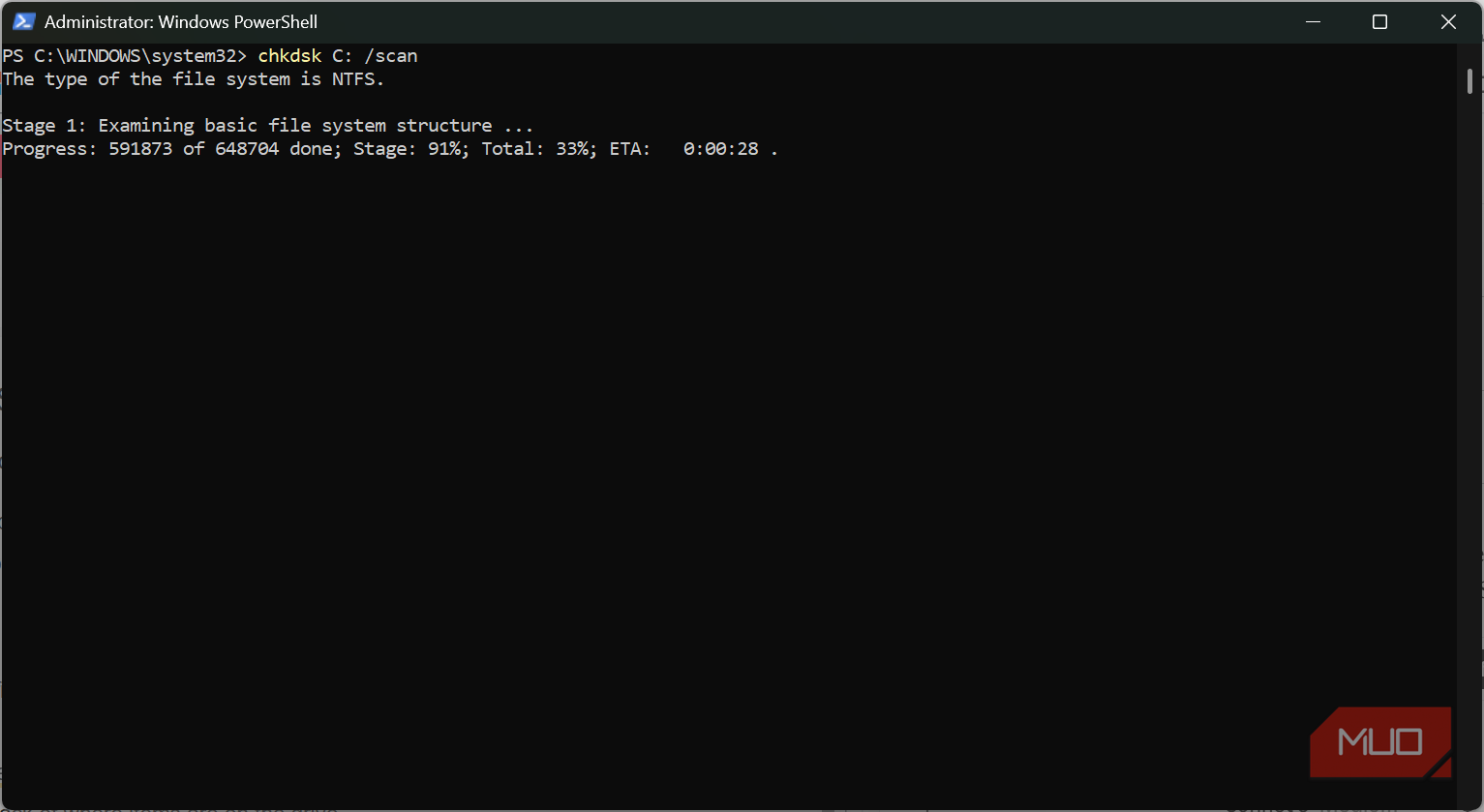 Running chkdsk on SSD