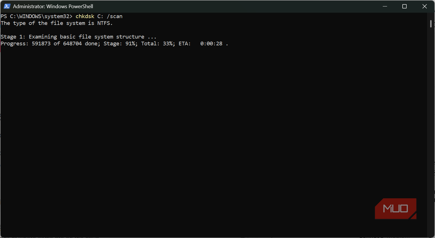 Running chkdsk on SSD