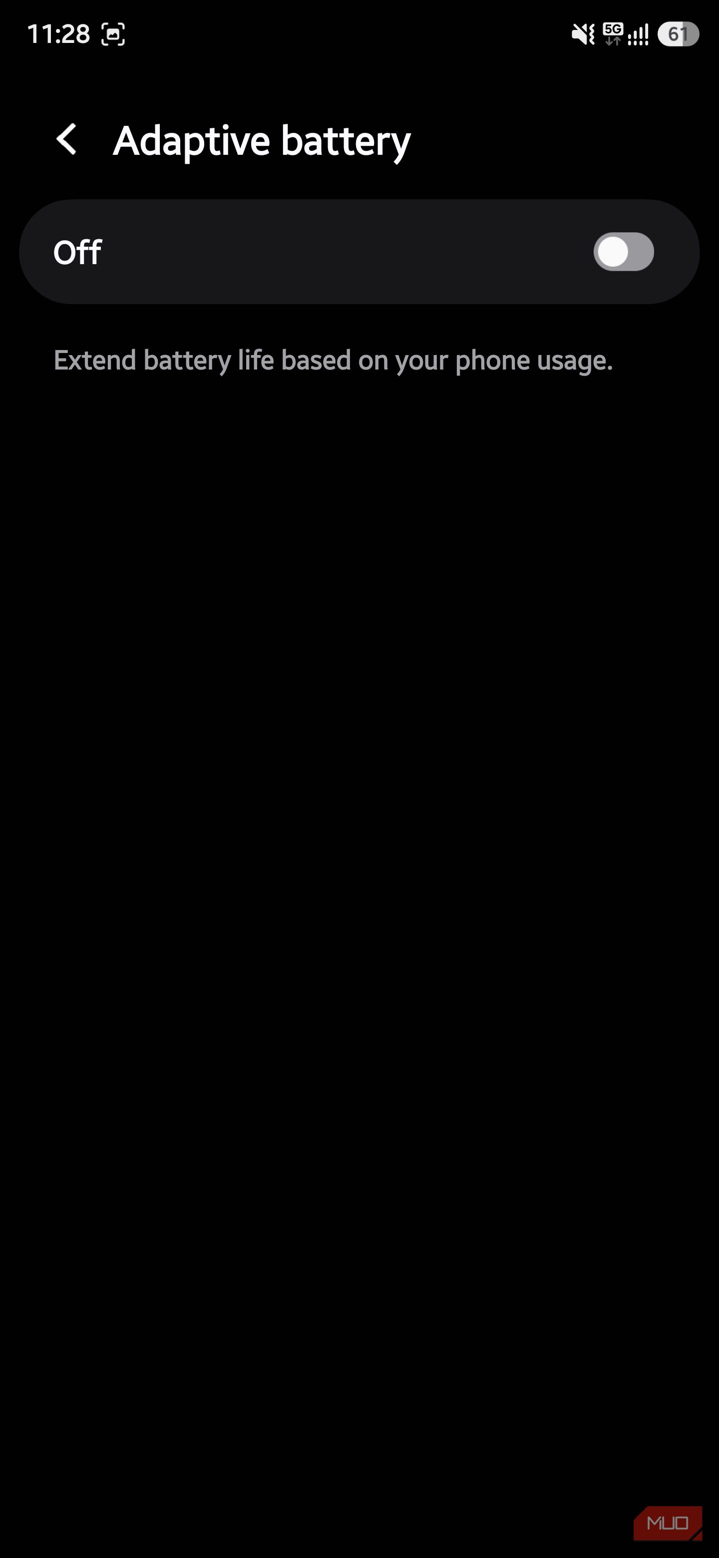 Adaptive battery setting toggled off on a Samsung phone