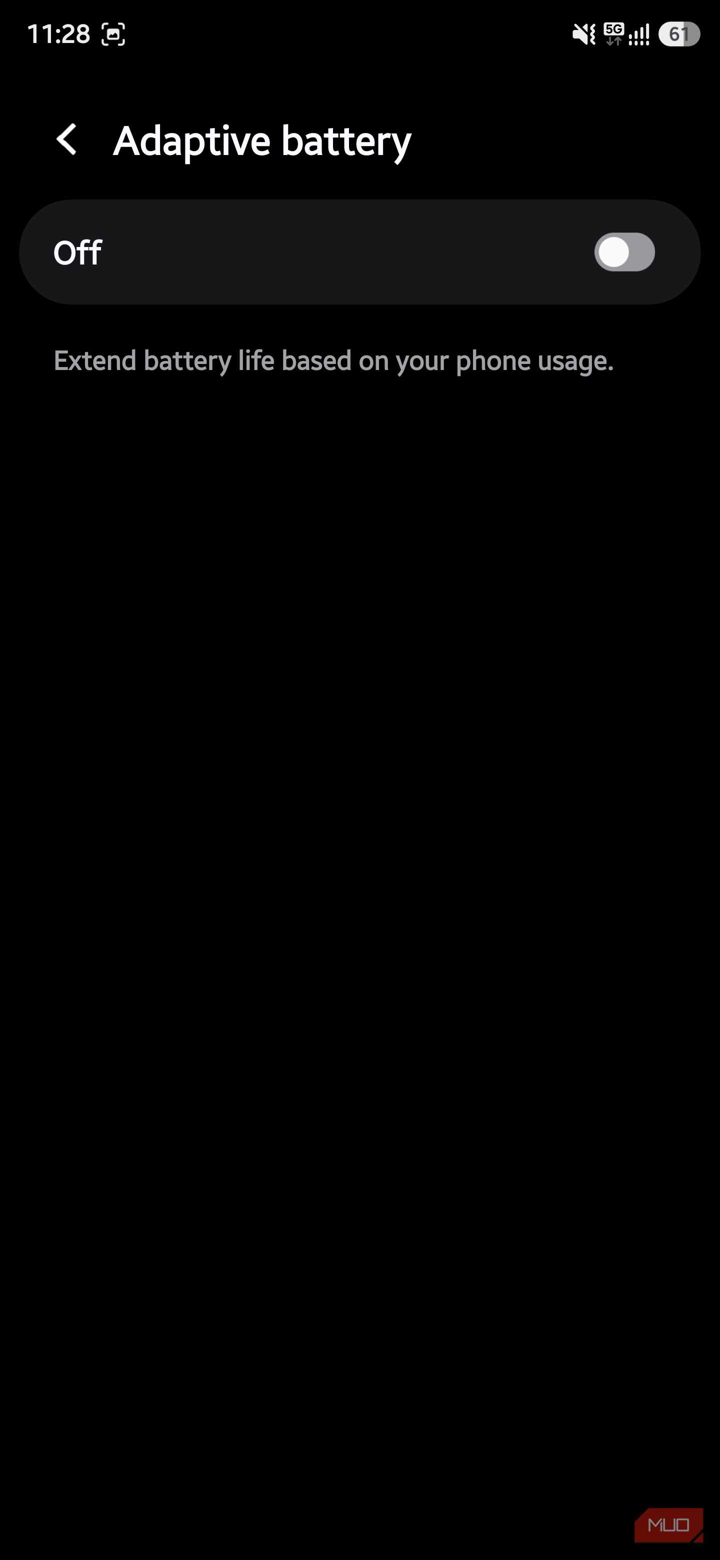Adaptive battery setting toggled off on a Samsung phone