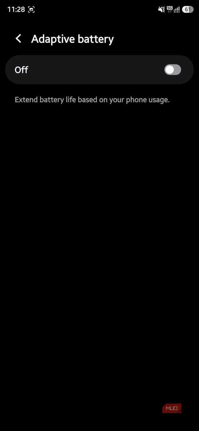 Adaptive battery setting toggled off on a Samsung phone