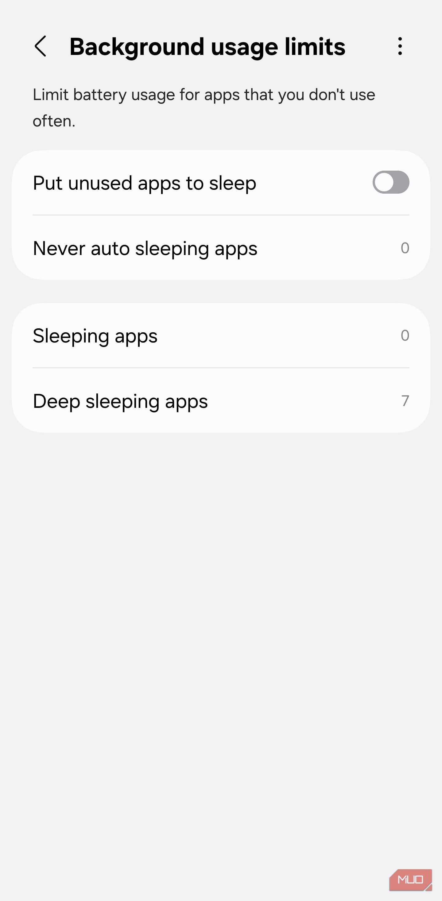 Samsung background app sleeping controls