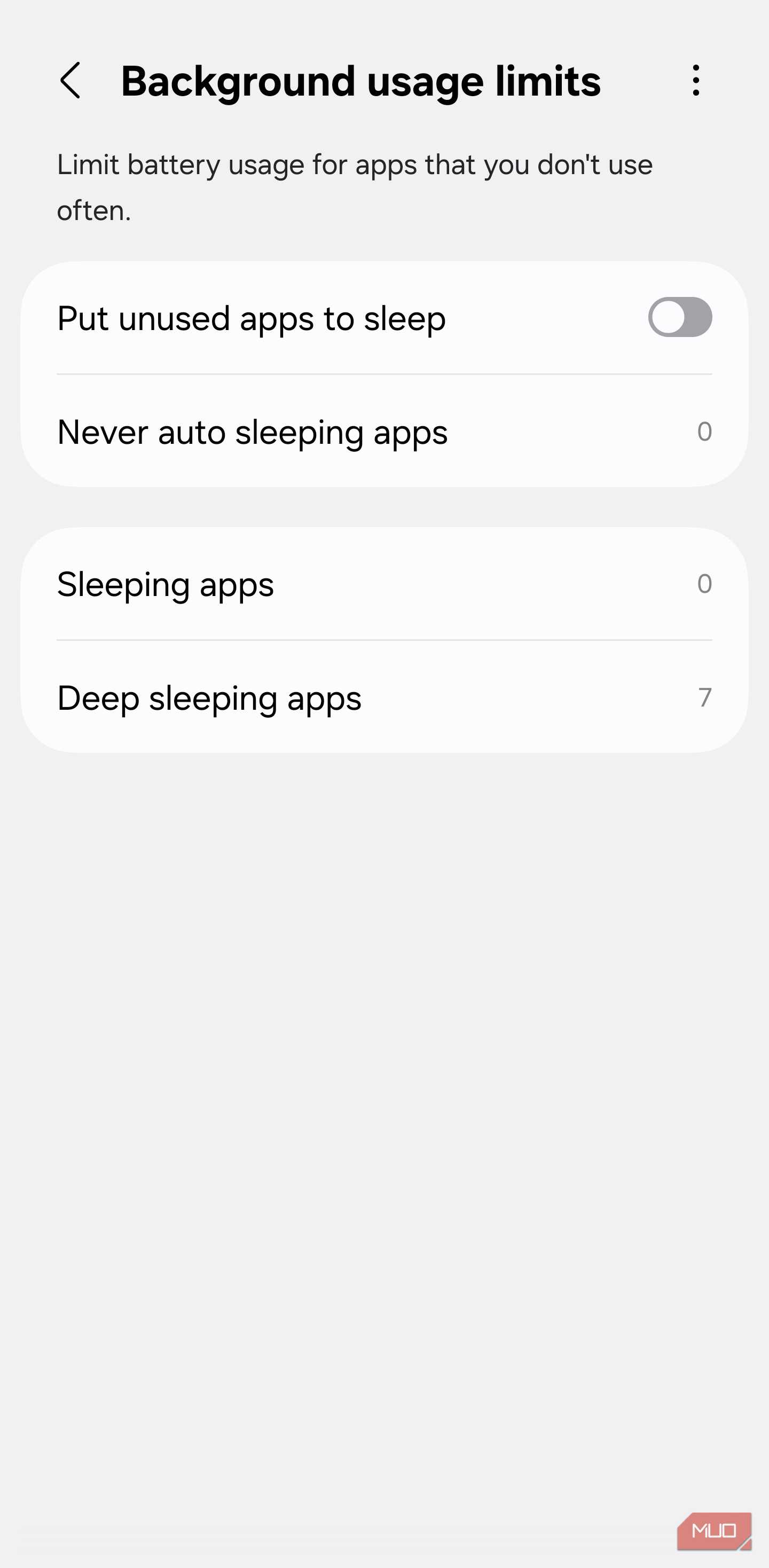 Samsung background app sleeping controls