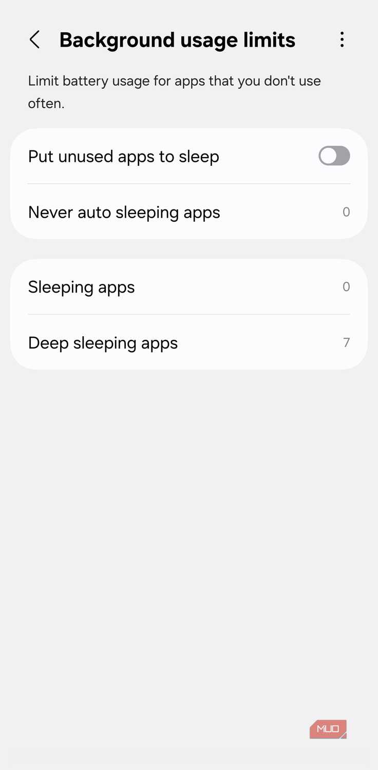Samsung background app sleeping controls