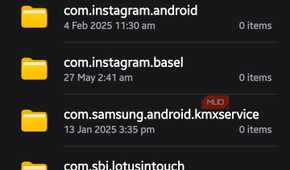 Android/media directory in Samsung My Files listing app folders, including com.whatsapp