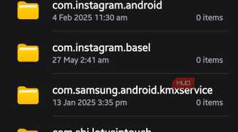 Android/media directory in Samsung My Files listing app folders, including com.whatsapp