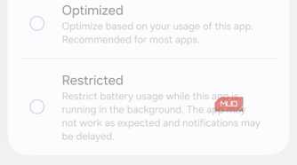 Samsung Device Care unrestricted battery setting