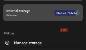 Samsung My Files home screen showing internal storage usage and storage management options
