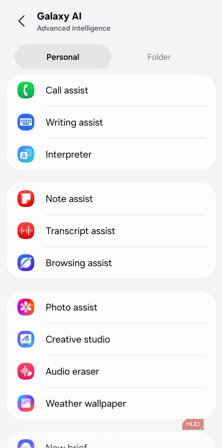 Samsung phone Galaxy AI settings menu