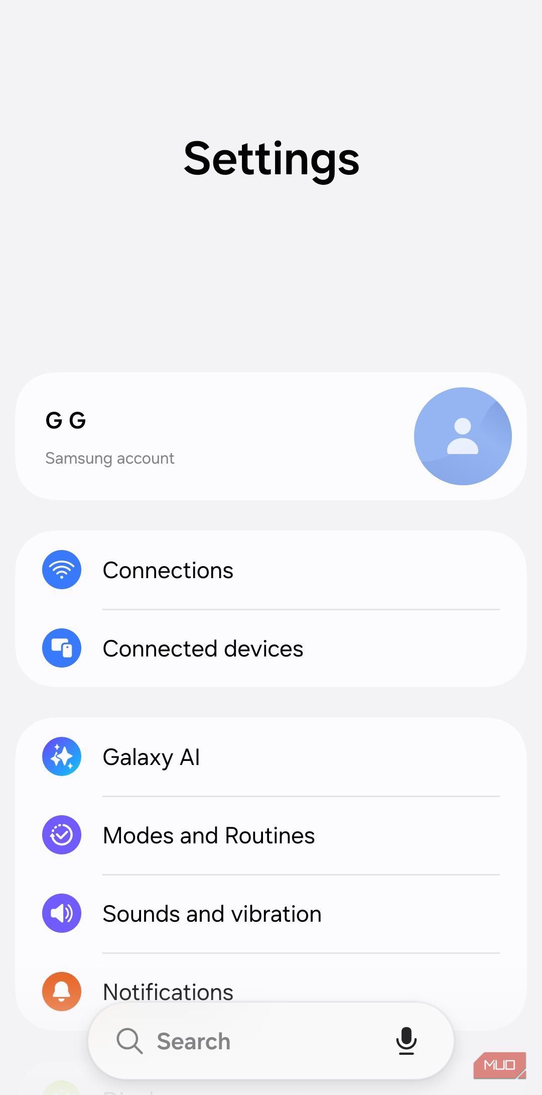 Samsung phone settings menu