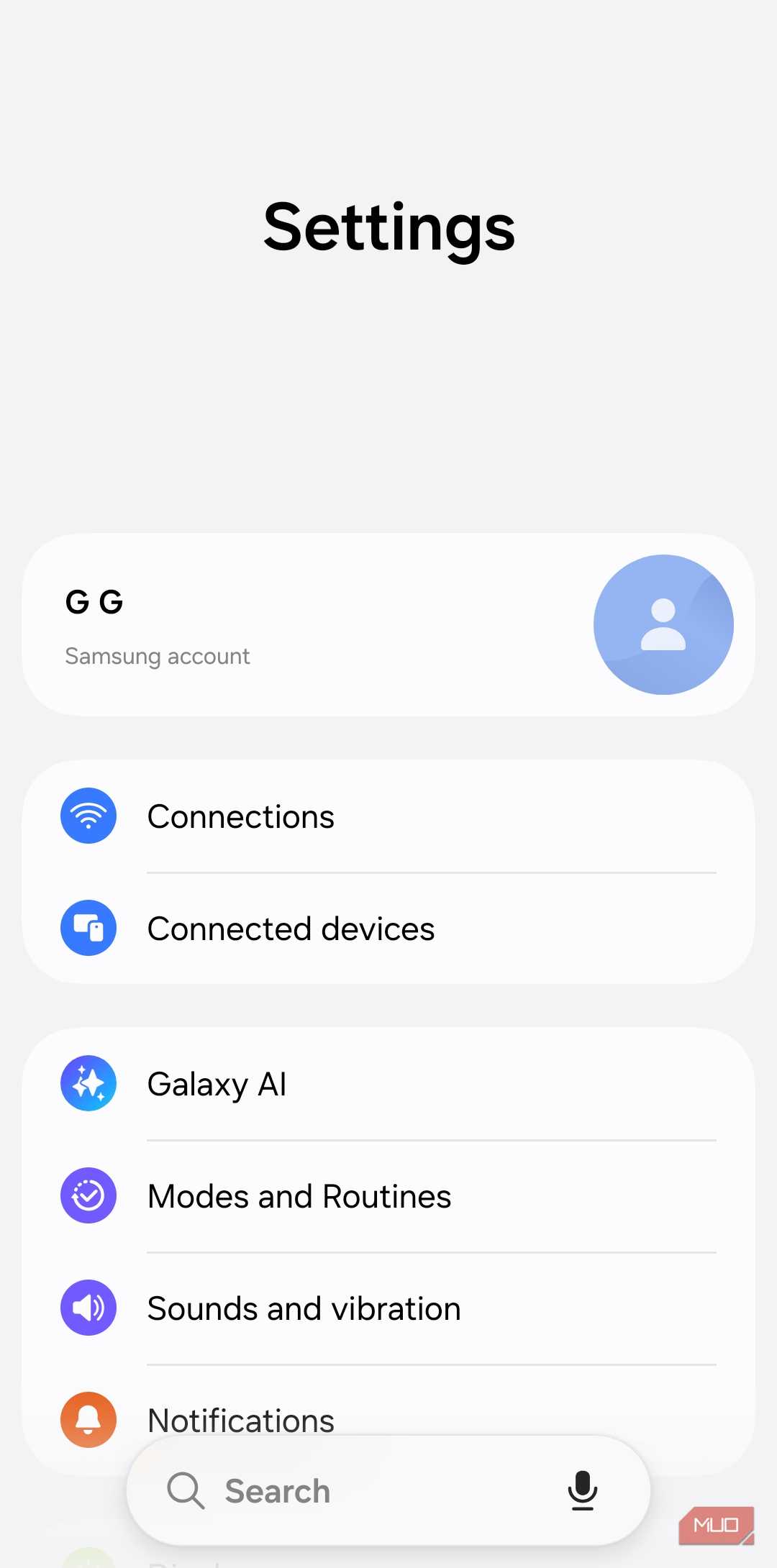 Samsung phone settings menu