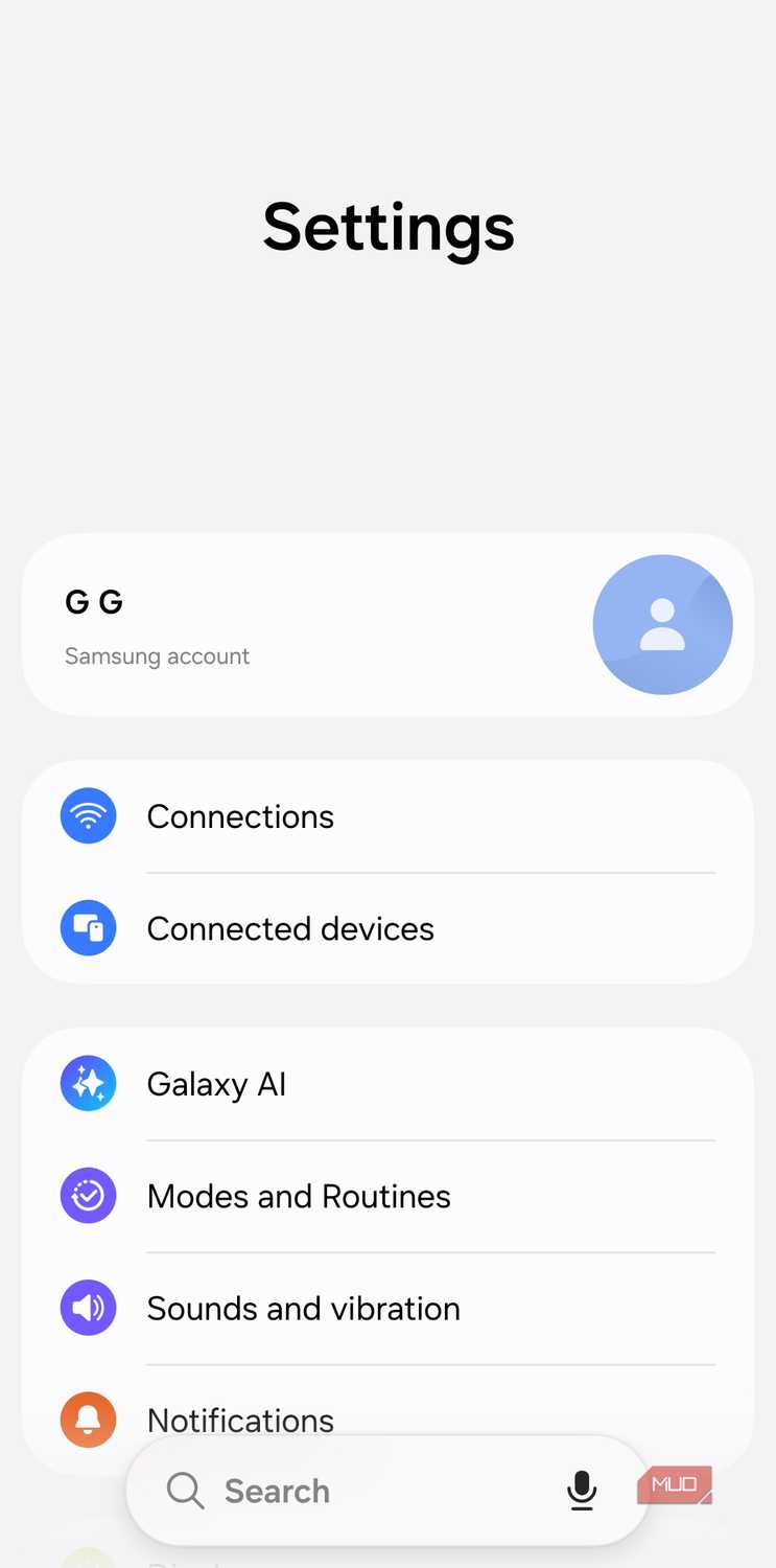 Samsung phone settings menu