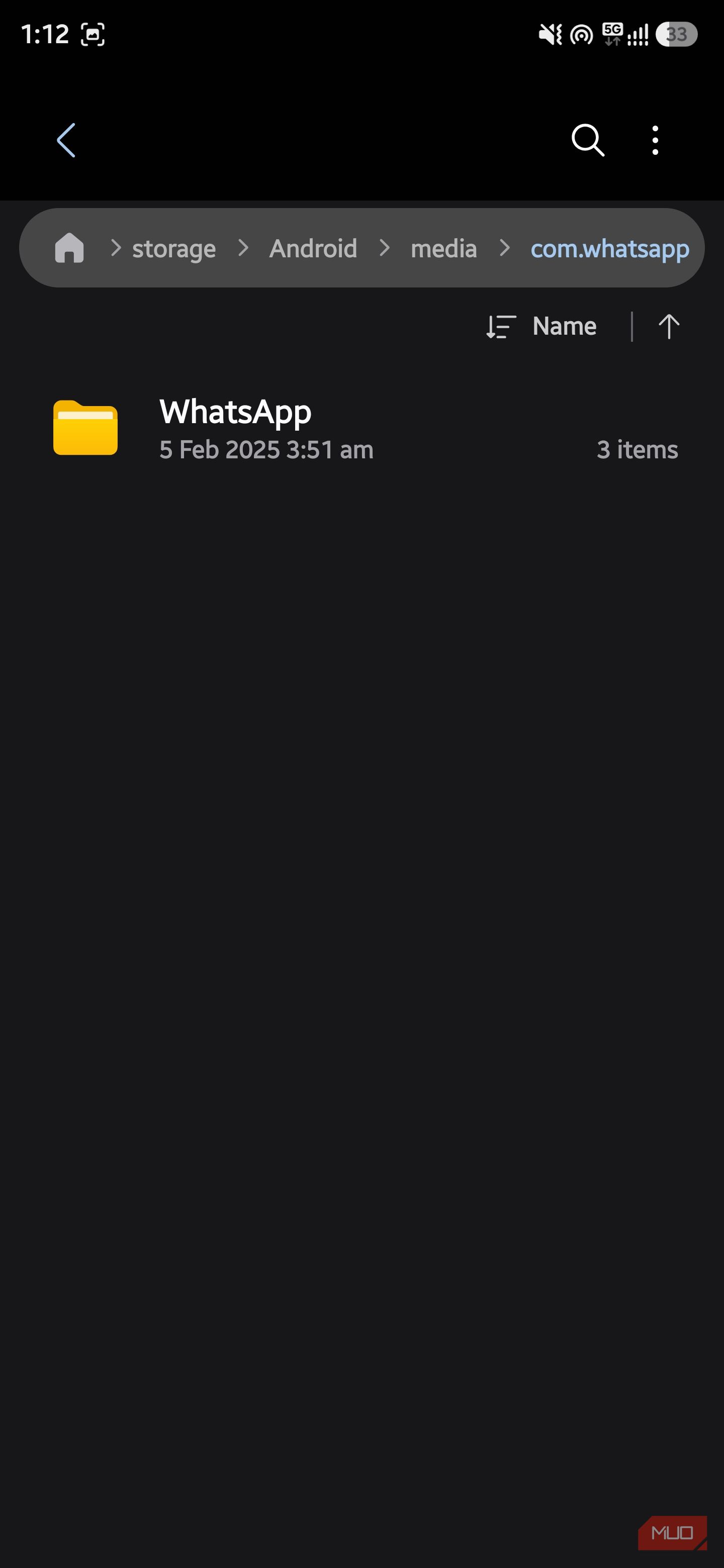 com.whatsapp folder inside Android/media containing the WhatsApp directory