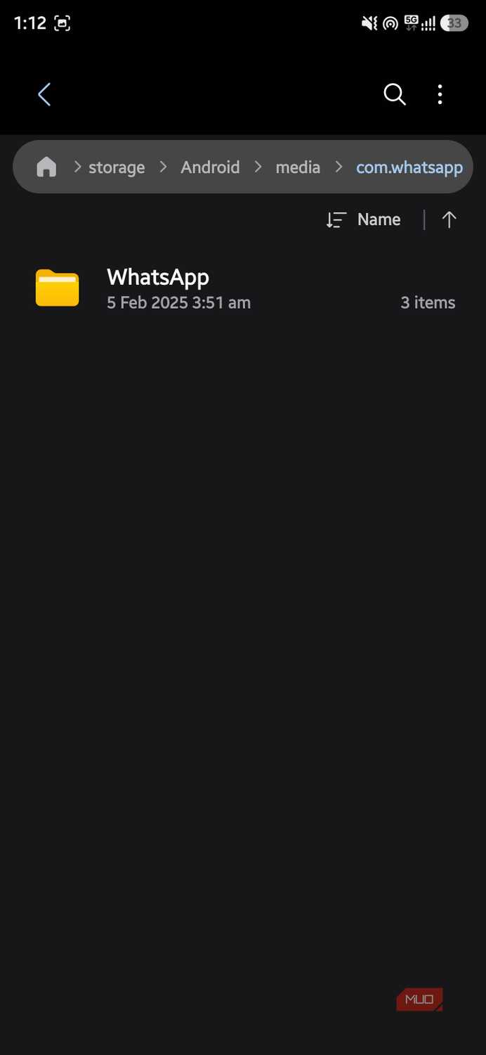 com.whatsapp folder inside Android/media containing the WhatsApp directory