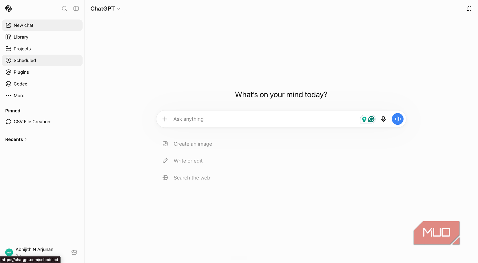 Scheduled tab highlighted on ChatGPT sidebar