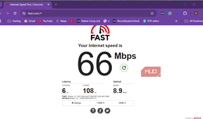 Internet speed test result