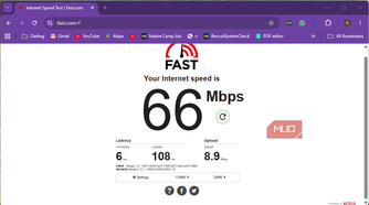 Internet speed test result