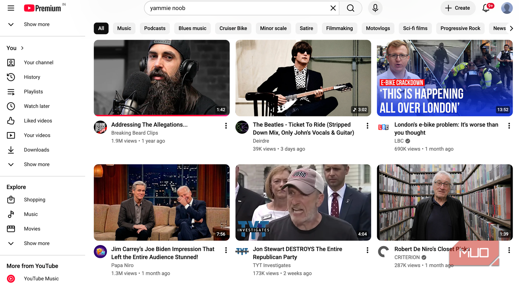 The YouTube home interface showing recommendations.