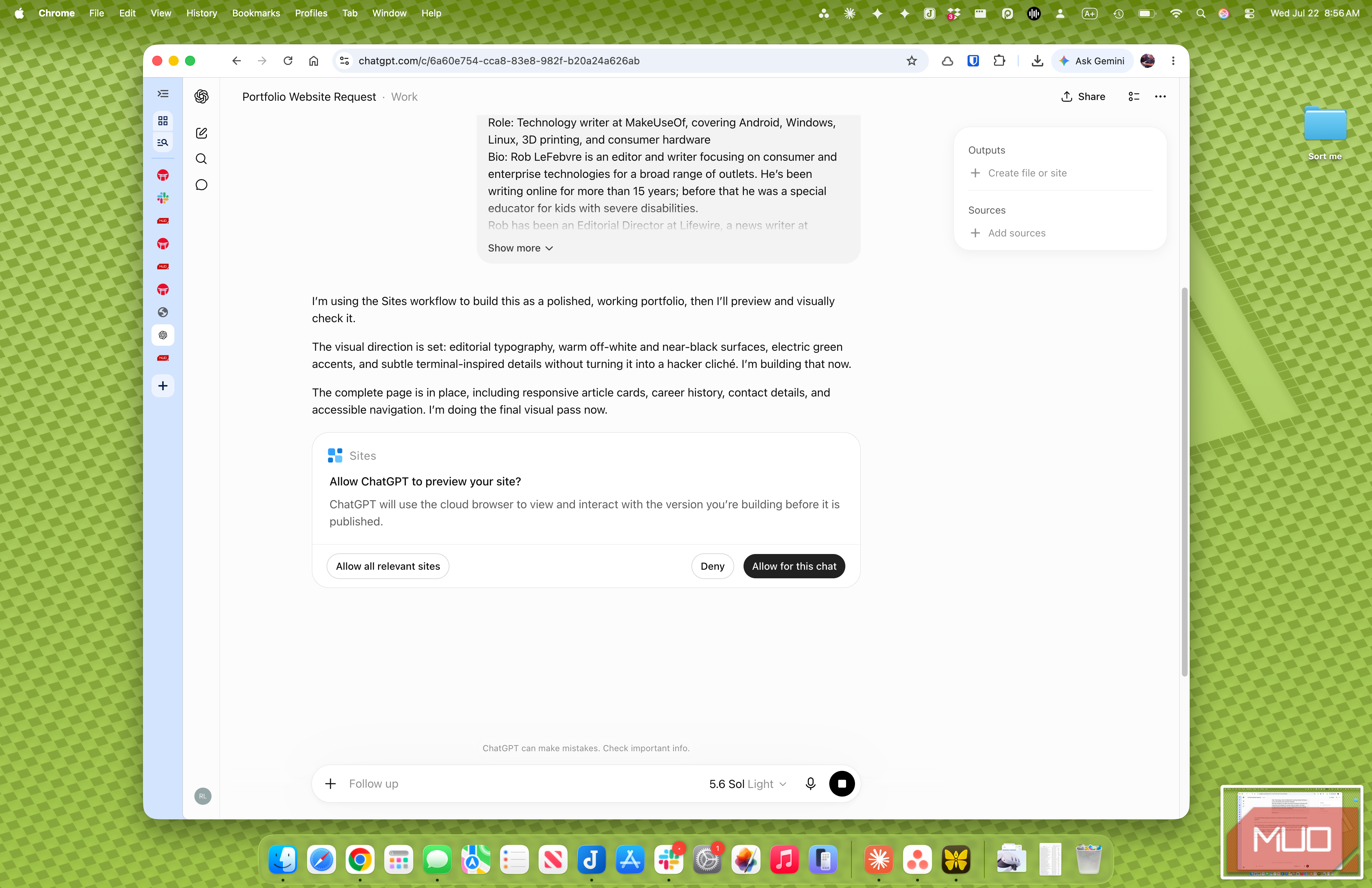 Site preview in ChatGPT