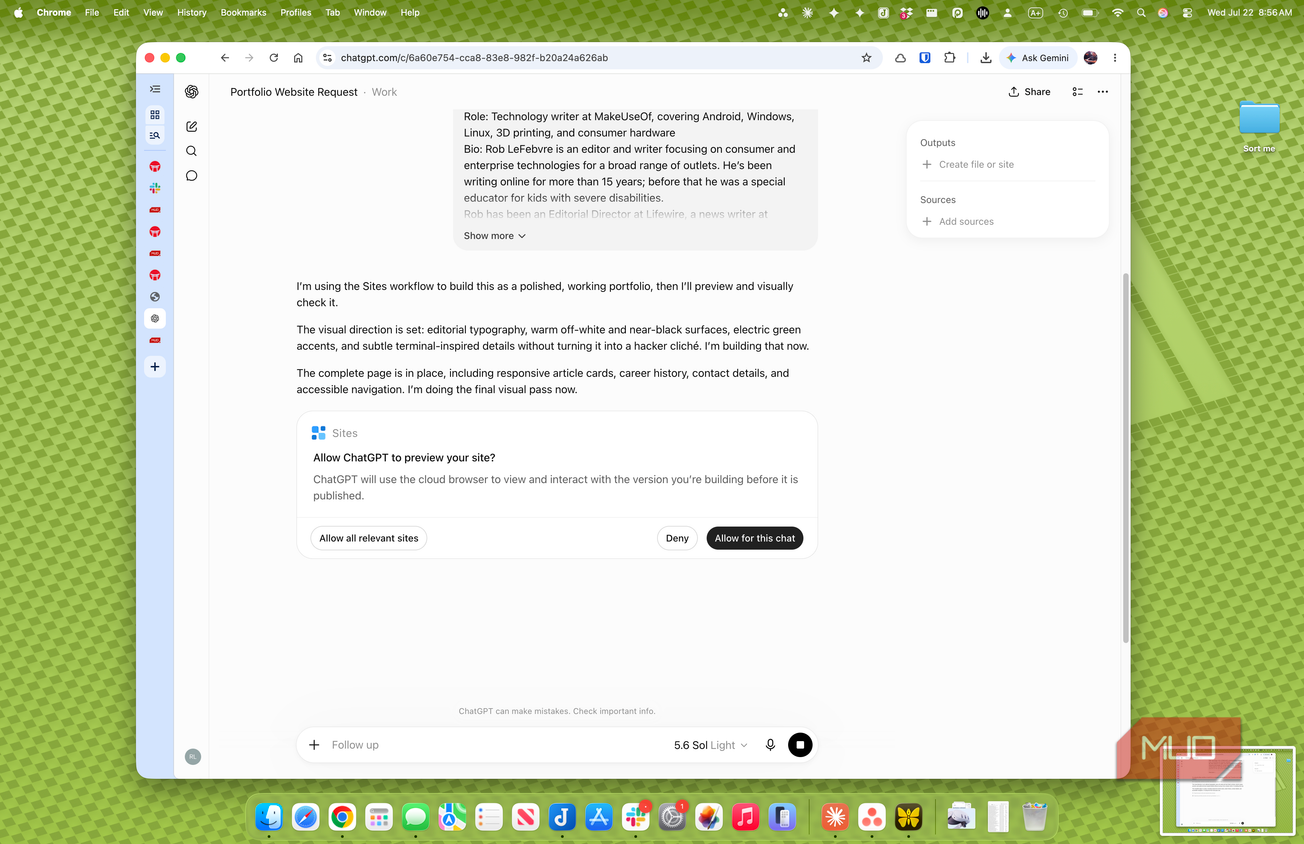 Site preview in ChatGPT