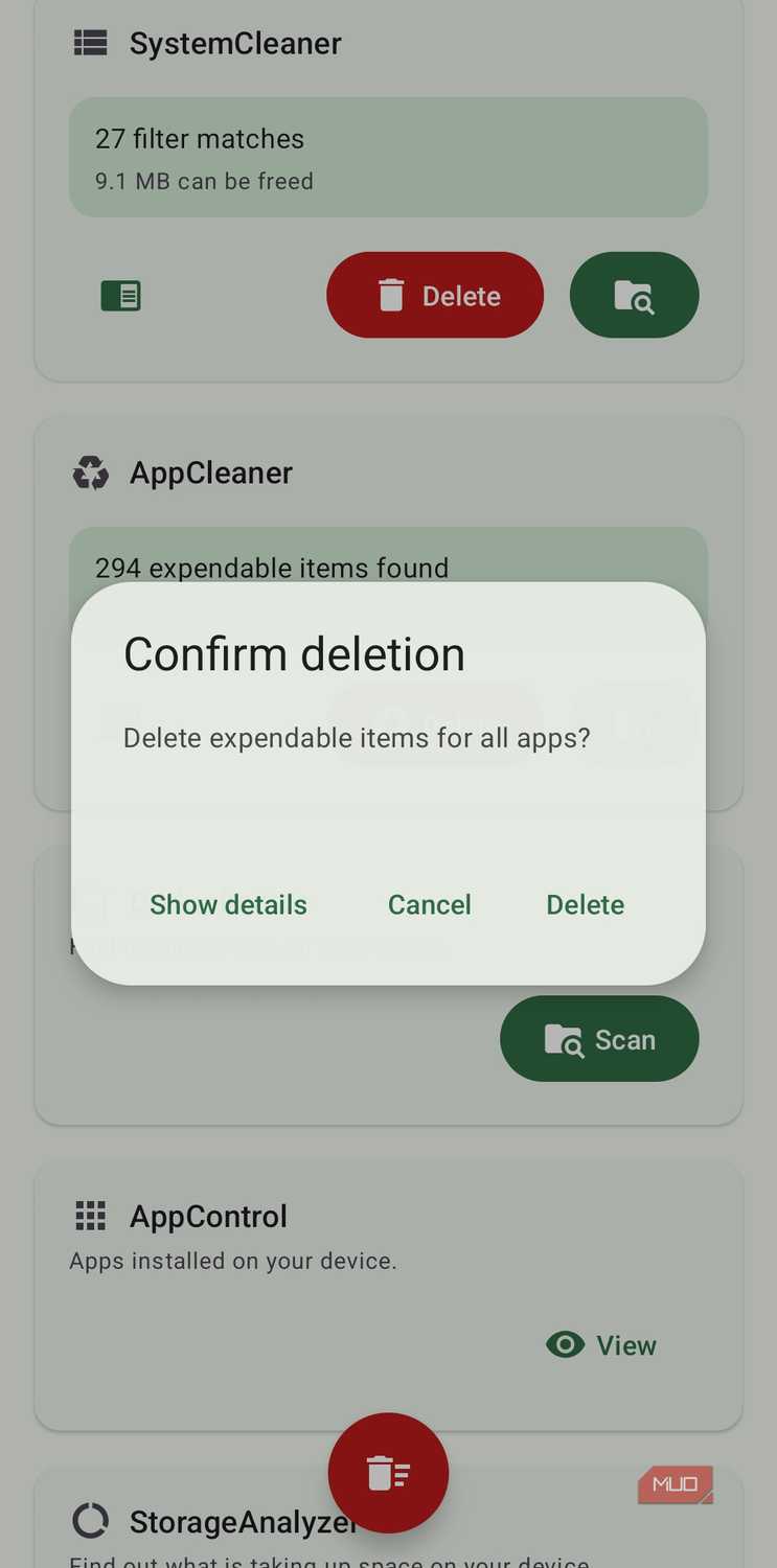 SD Maid showing confirm delete option on Android