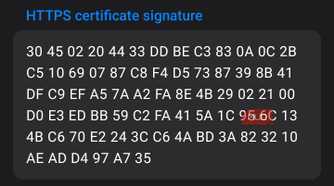 Security settings menu in mobile application
