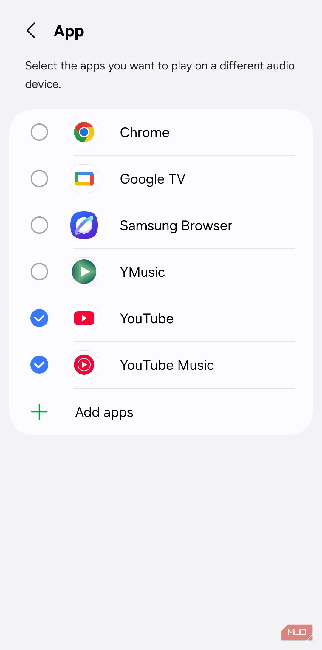 Separate App Sound choose audio apps