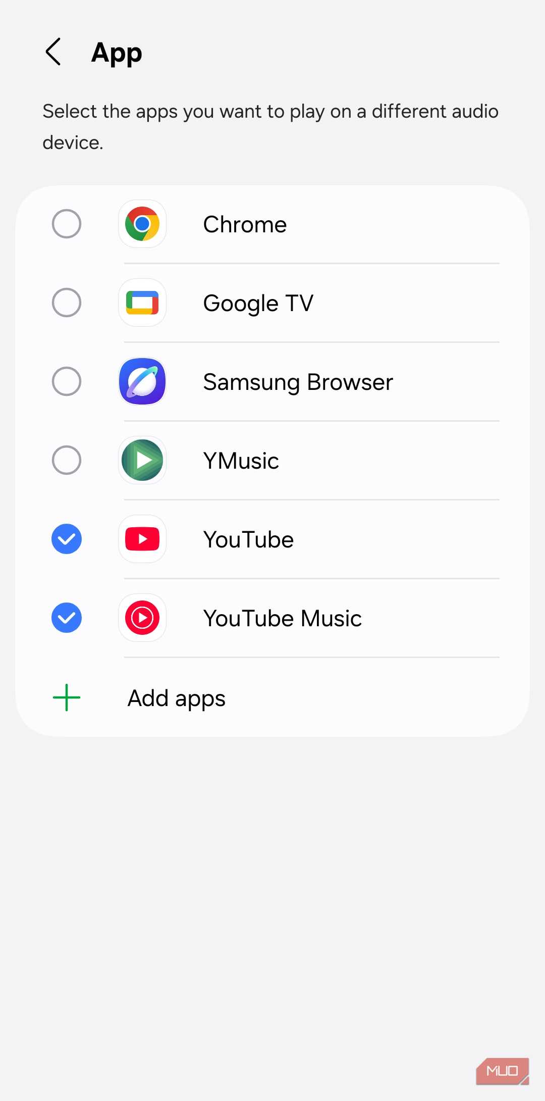 Separate App Sound choose audio apps