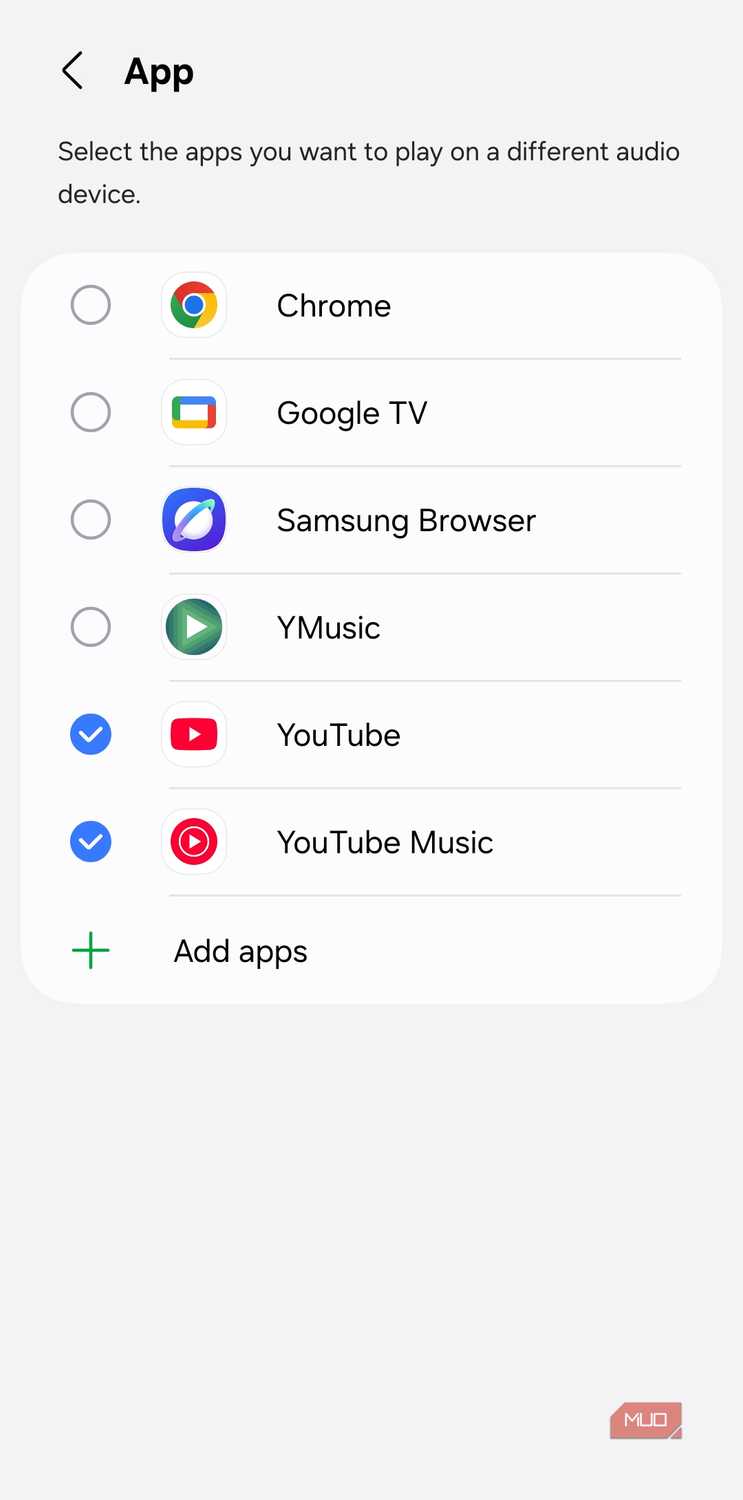 Separate App Sound choose audio apps