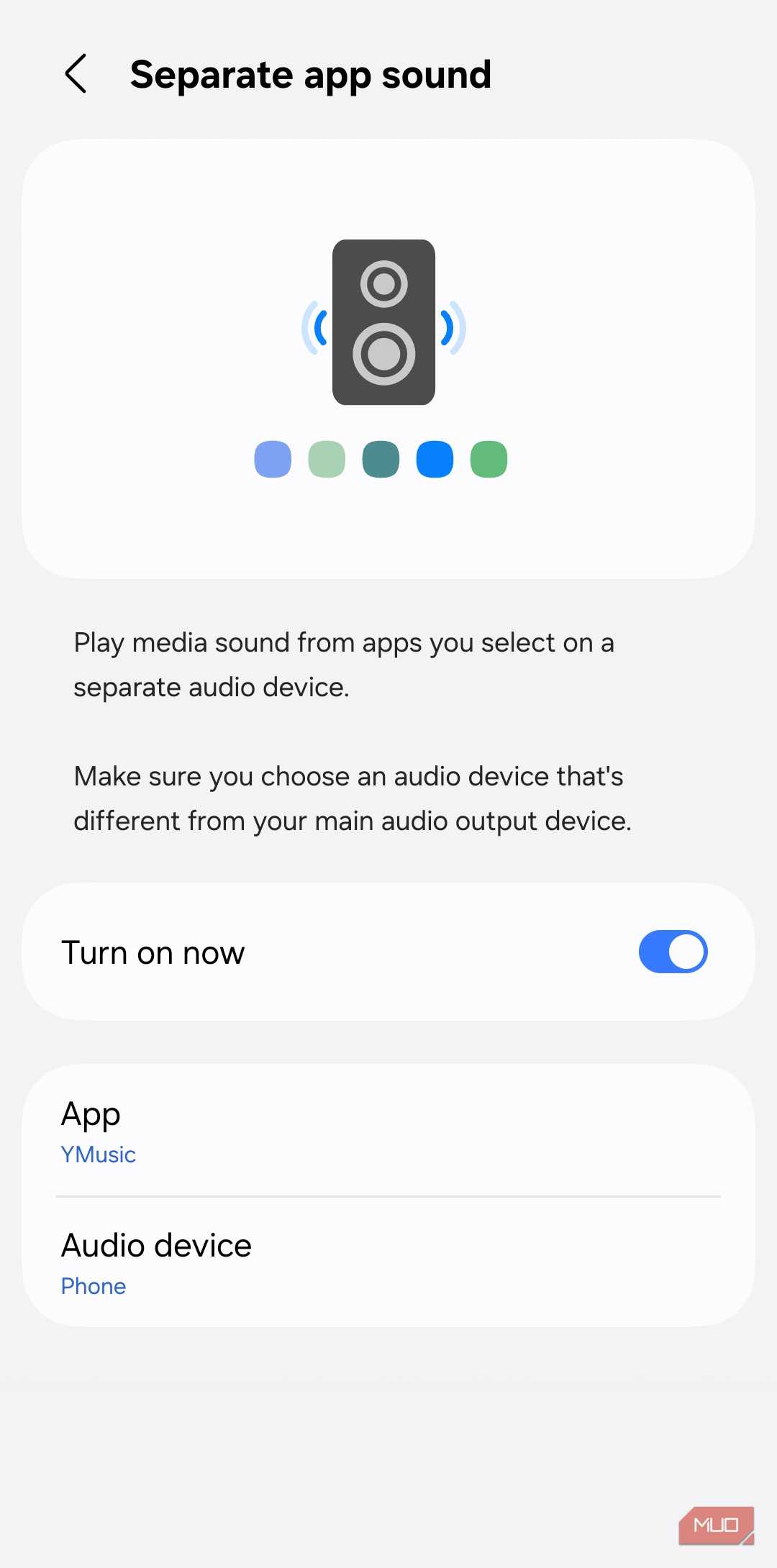 Separate App Sound menu on Samsung phone